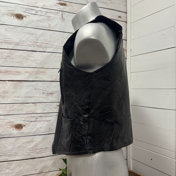 Roberto Amee Black Pigskin Leather Snap Buttons Vest Mens Medium Patchwork Patch - Picture 4 of 10